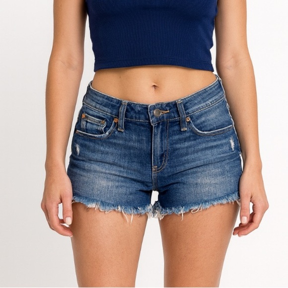 Big Star Pants - Big Star distressed denim jean shorts raw hem mid rise SZ 26" cutoff stretch